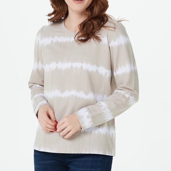 Denim & Company Nude Tie Dye Striped Sweatshirt - Picture 1 of 5